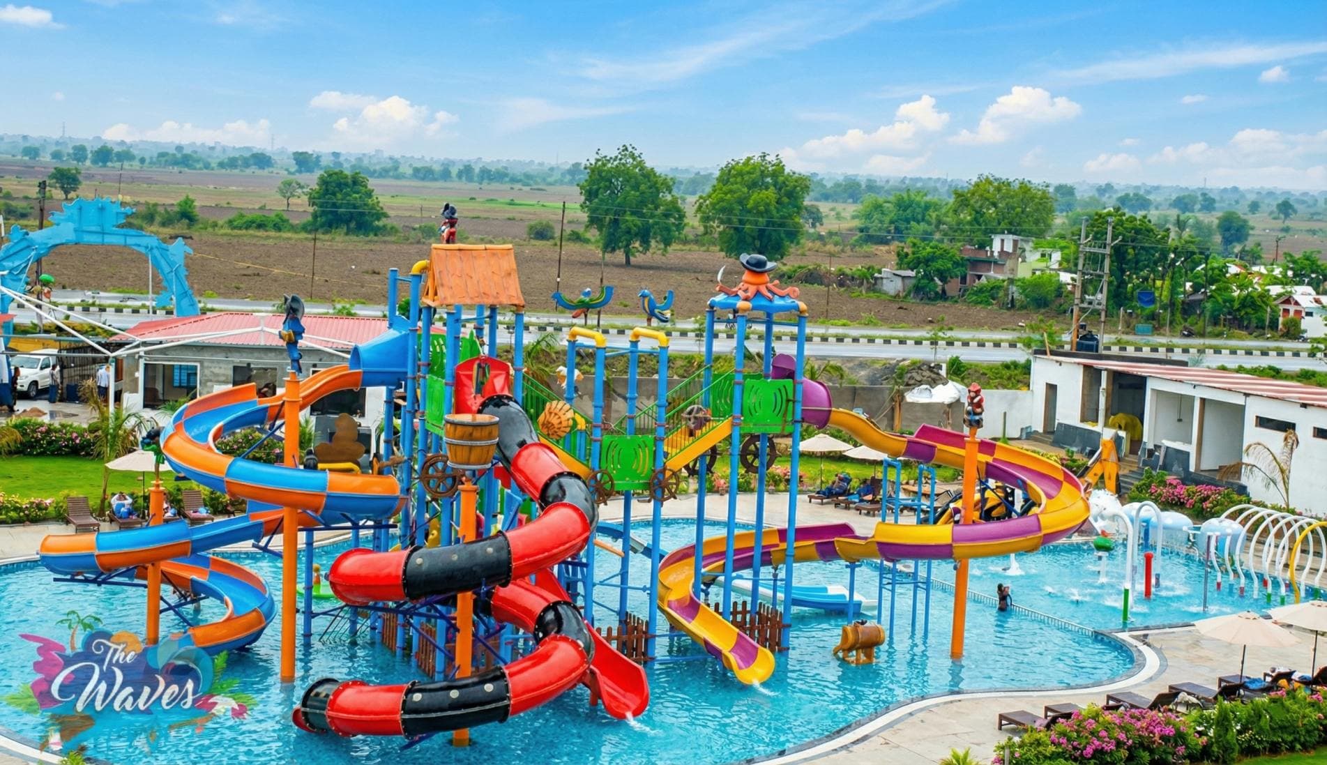 Kid jumping at water park